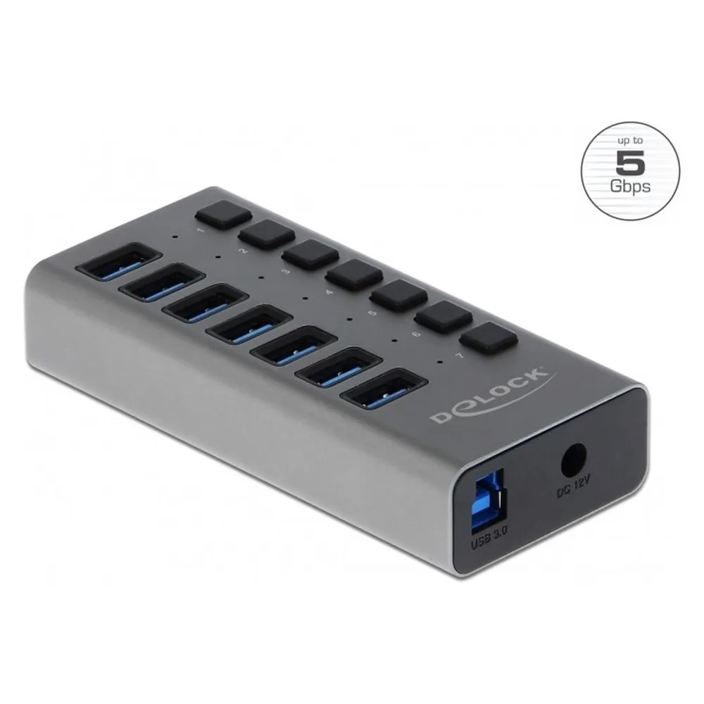 Hub Delock 7 Ports 5 Gbps externes Modell Aluminium mit Schaltern