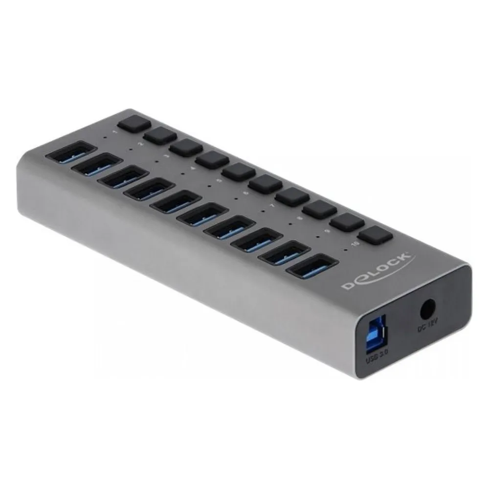 Hub Delock 10 Ports 5 Gbps USB 3.2 Gen 1 Aluminium Schalter