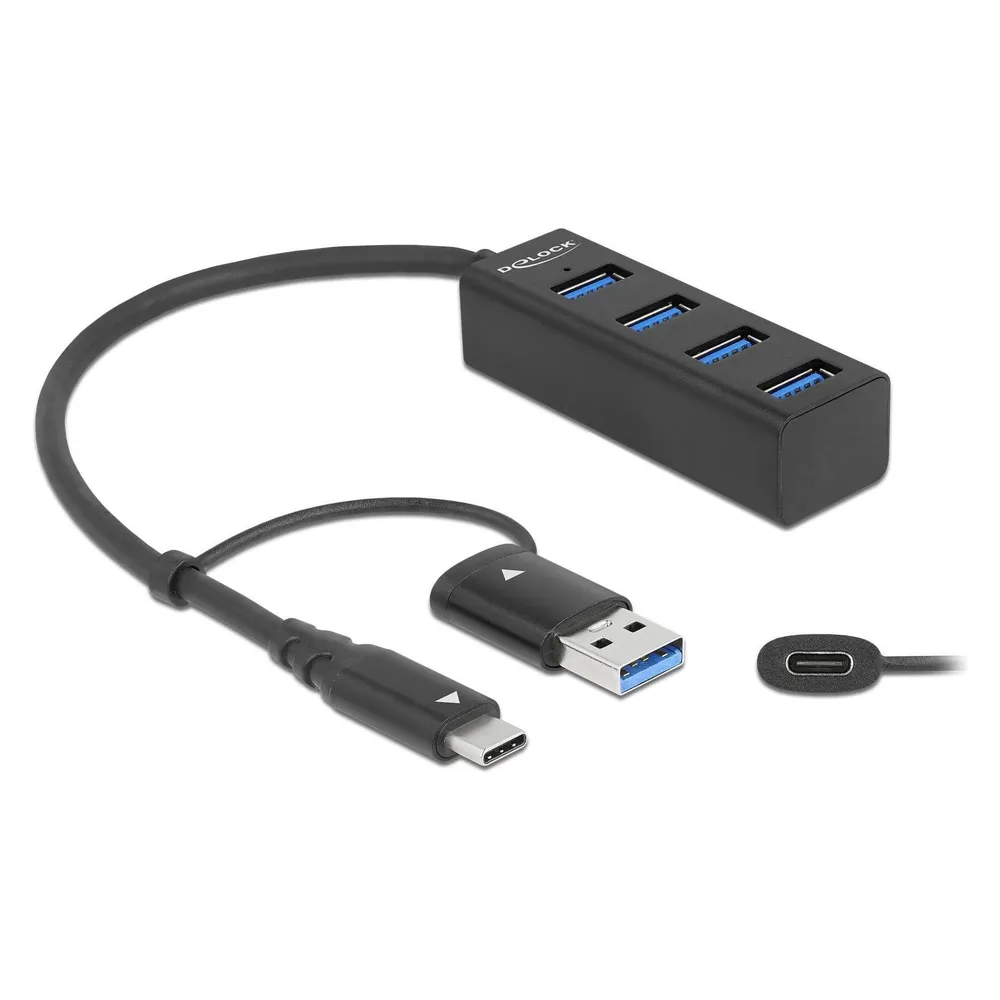 Hub Delock 4 Ports 5 Gbps USB Type-C Type-A kompakt robust