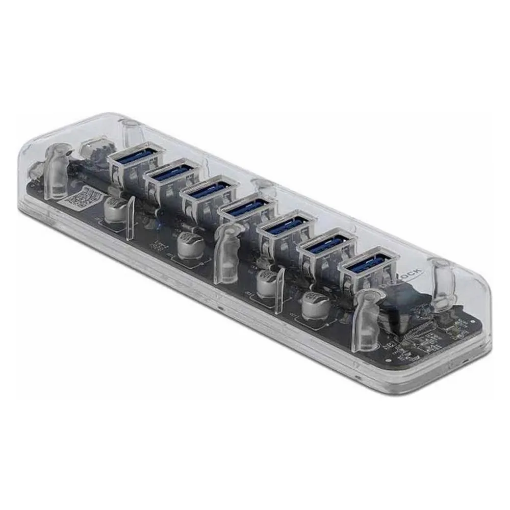 Hub Delock 7 Ports 5 Gbps USB 3.2 Gen 1 transparent mit Zusatzstrom