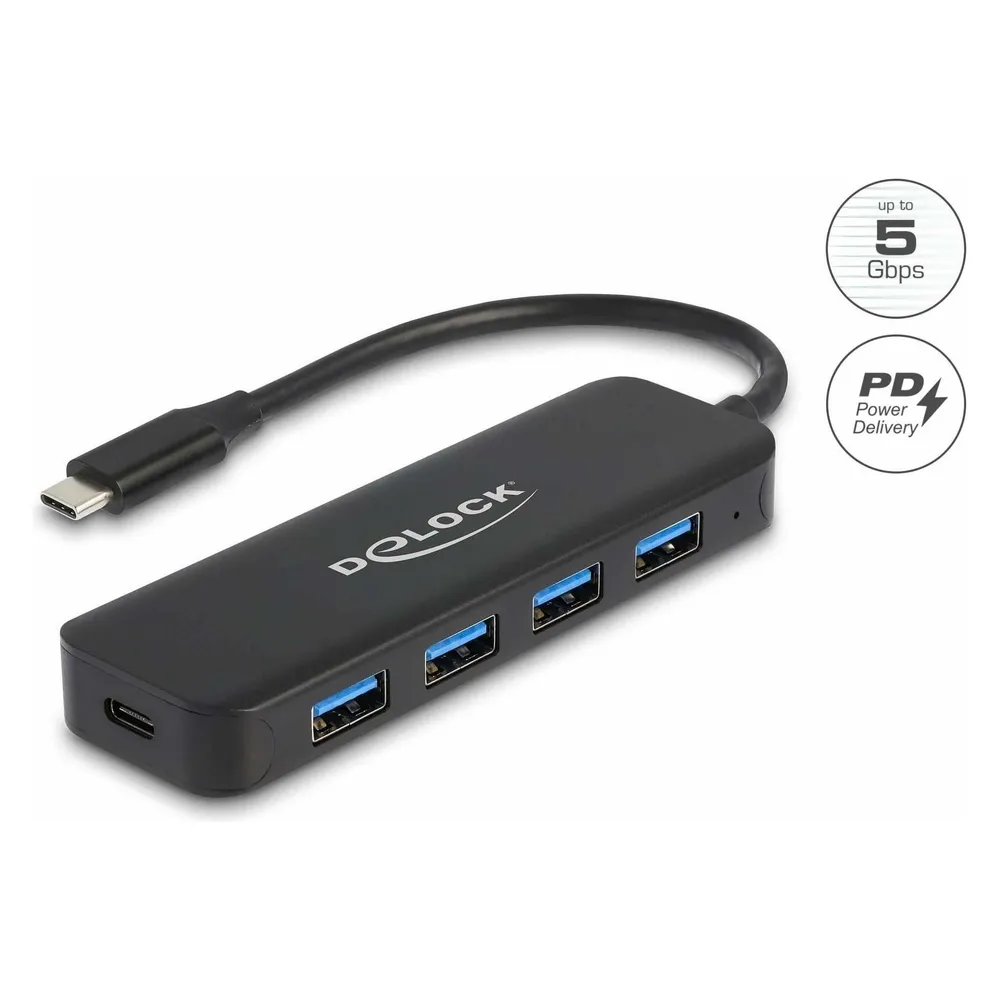 Hub Delock 5 Ports 5000 Mbit/s USB 3.2 Gen 1 Power Delivery 85 W