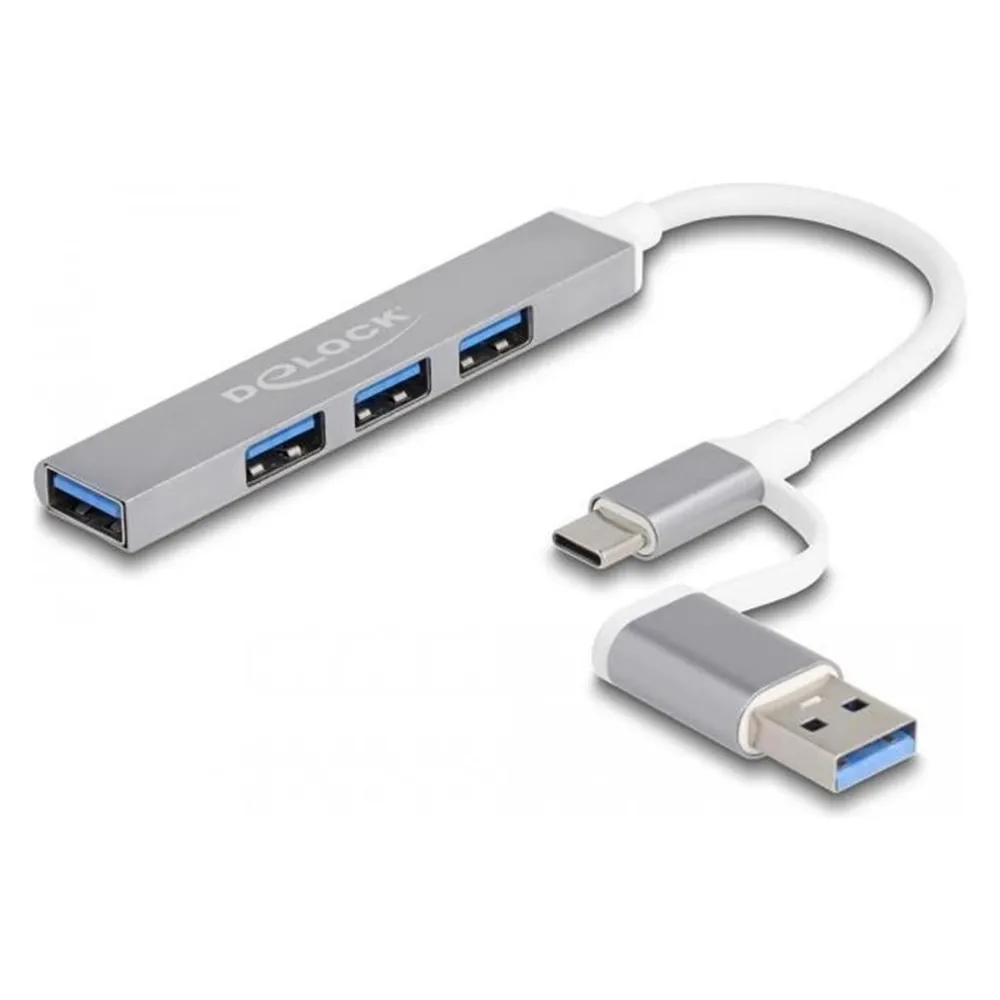 Hub Delock 4 Ports 5 Gbps USB Type-C und Type-A kompakt Metall