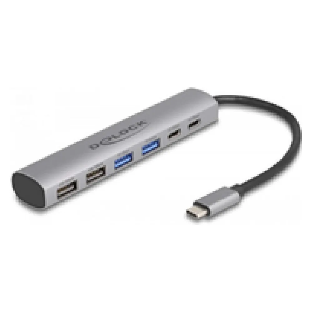 Hub Delock 6 Ports USB 3.2 Gen 1 Aluminium Grau Kompakt