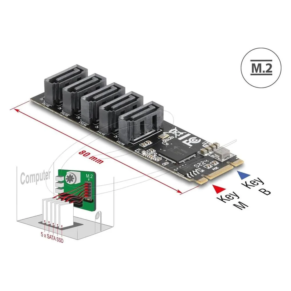 SATA-Controller DeLock 64241 M.2 B+M Key 5x SATA 6 Gb/s NCQ TRIM