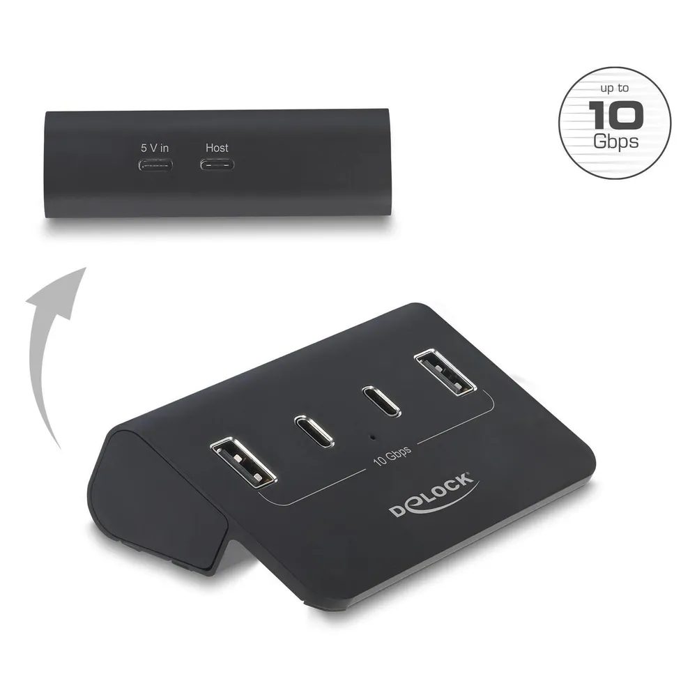 USB-Hub 10 Gbps Delock 4 Ports Thunderbolt USB-A und USB-C Schwarz