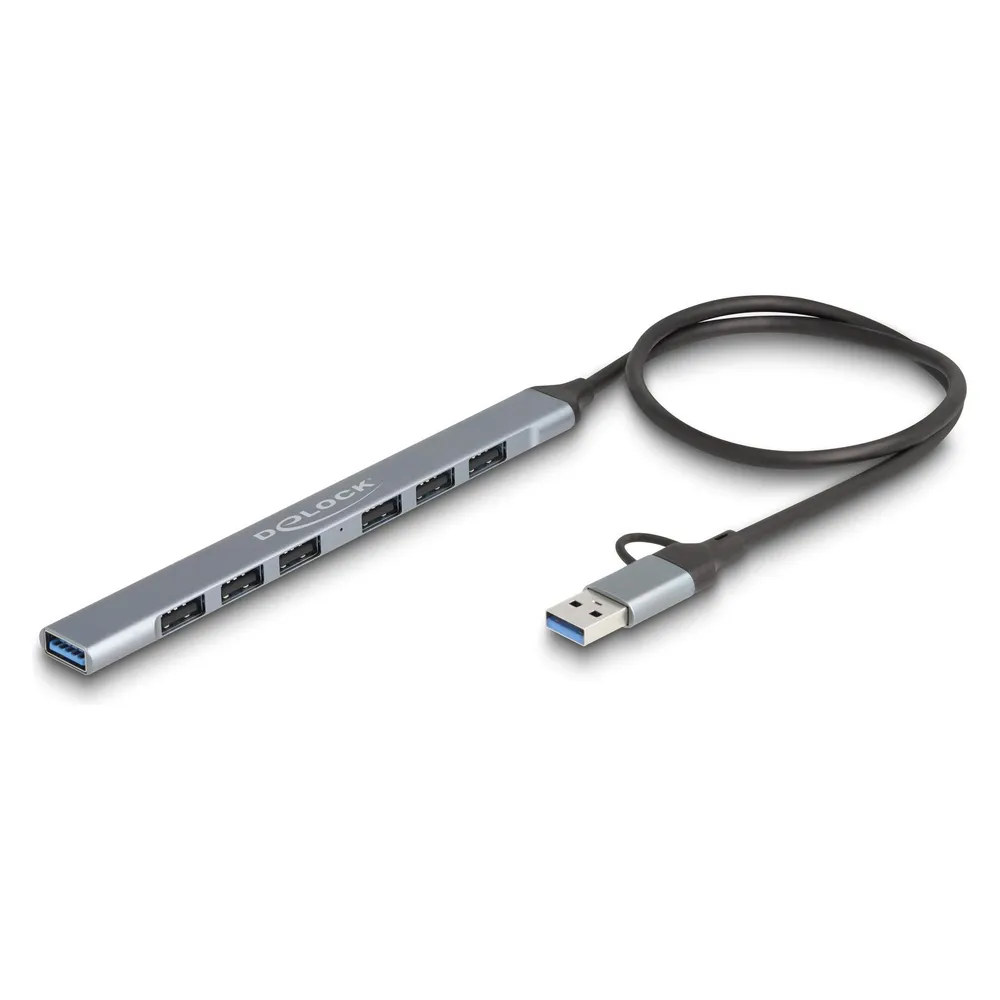 Hub Delock 7 Ports 5000 Mbit/s USB 3.2 Gen 1 Modell 64273 Metall Grau