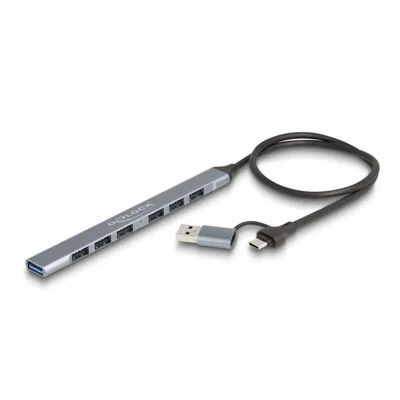 Hub Delock 7 Ports 5000 Mbit/s USB 3.2 Gen 1 Modell 64273 Metall Grau