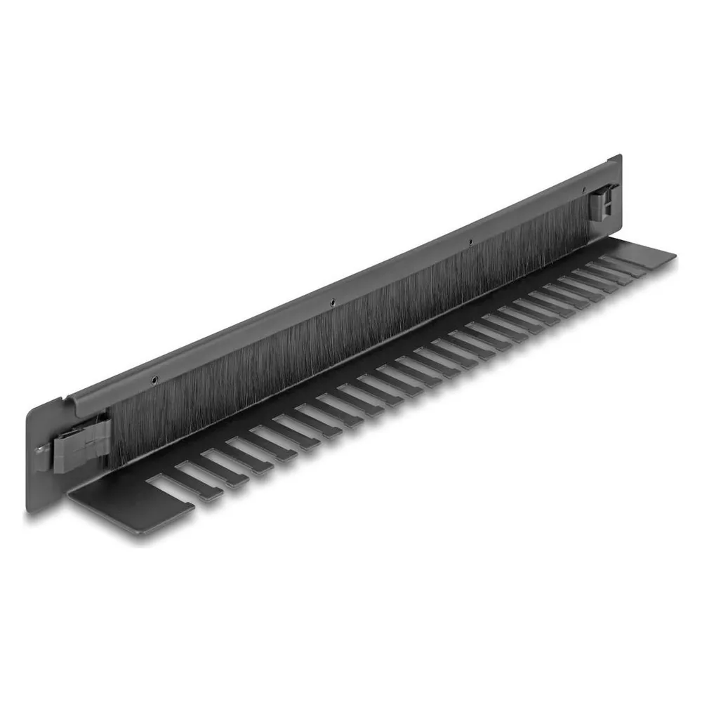 Delock 48,26cm 19Zoll Burstenleiste mit Kabelhalterung werkzeugfrei 1 HE schwarz