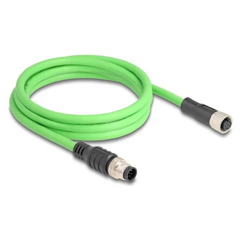 Delock M12 Kabel A-kodiert 8 Pin Stecker zu Buchse PUR (TPU) 2 m