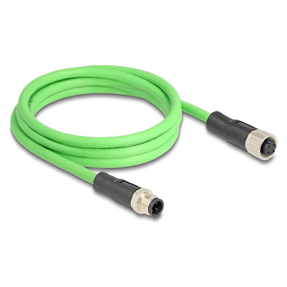 Delock M12 Kabel D-kodiert 4 Pin Stecker zu Buchse PUR (TPU) 2 m