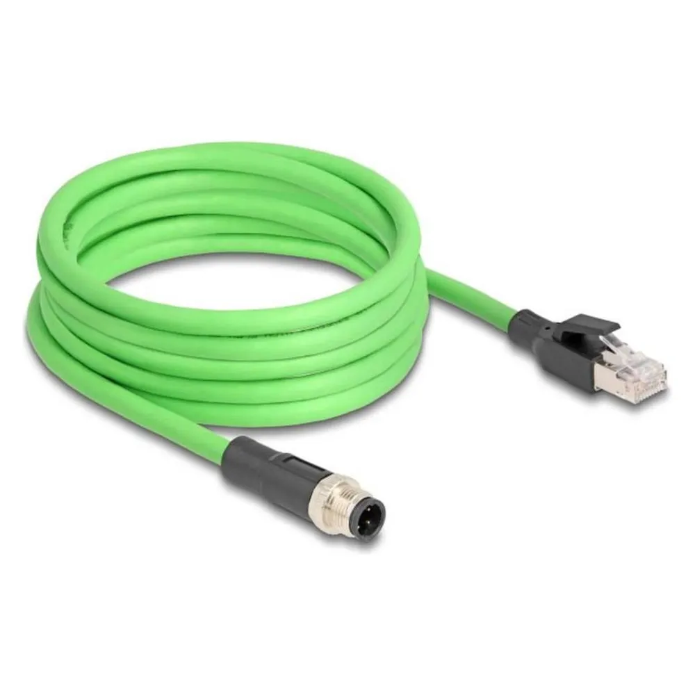 Delock M12 Kabel D-kodiert 4 Pin Stecker zu RJ45 Stecker PUR (TPU) 2 m