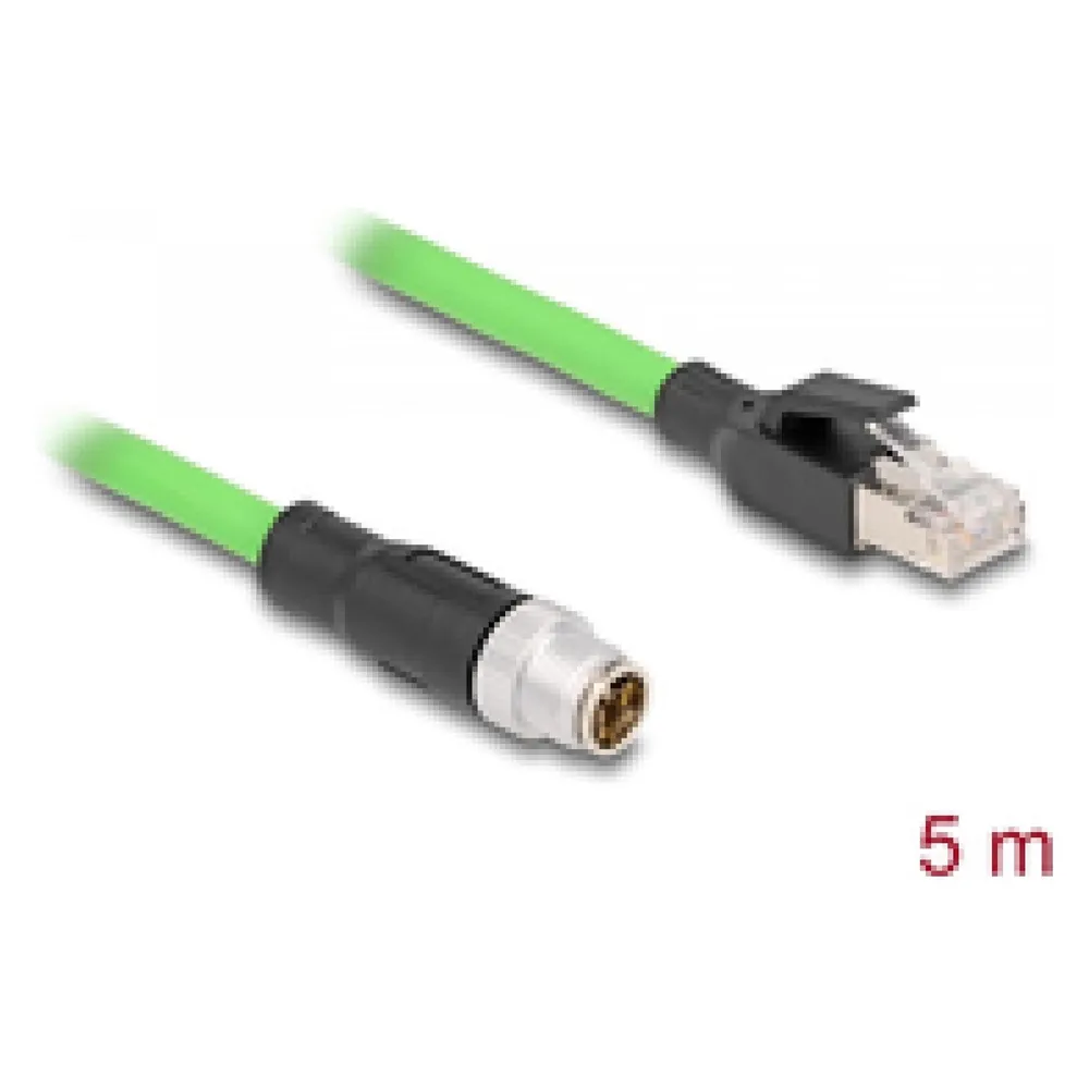 Delock M12 Kabel X-kodiert 8 Pin Stecker zu RJ45 Stecker PUR (TPU) 5 m