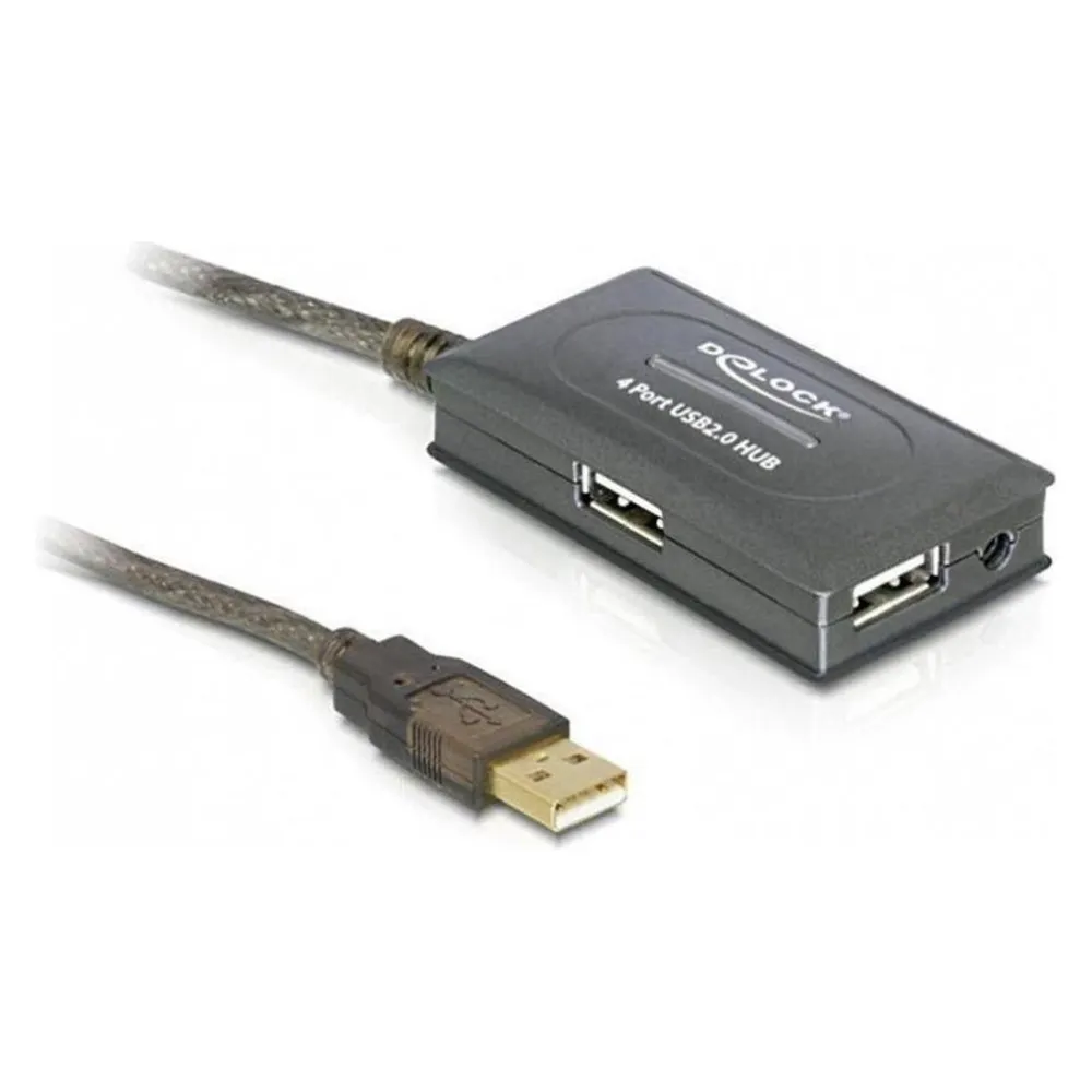 Hub Delock 4 Ports USB 2.0 10 m mit DC-Stromversorgung Grau