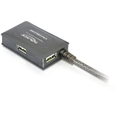 Hub Delock 4 Ports USB 2.0 10 m mit DC-Stromversorgung Grau