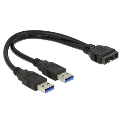 USB-Adapterkabel DeLOCK 0,25 m USB 3.2 Gen 1 zu 2x USB-A Männlich/Männlich Schwarz