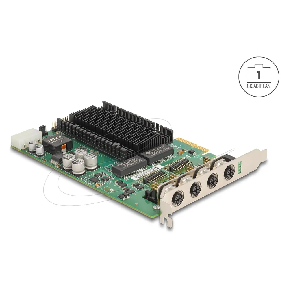 Tarjeta de Red Delock 86054 PCI Express 4 Ports 1000 Mbit/s PoE+