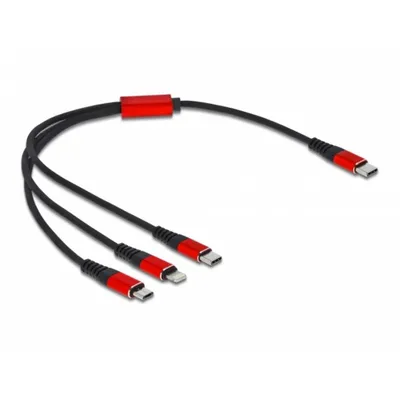 Ladekabel USB 3 in 1 Delock USB Type-C zu Lightning/Micro USB/USB Type-C 30 cm schwarz/rot
