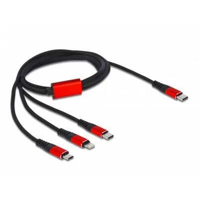 Ladekabel USB 3 in 1 Delock USB Type-C an Lightning/Micro USB/USB Type-C 1 m schwarz/rot