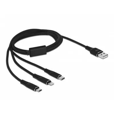 Ladekabel USB 3 in 1 Delock Typ-A zu Lightning/Micro USB/USB Type-C 1 m schwarz