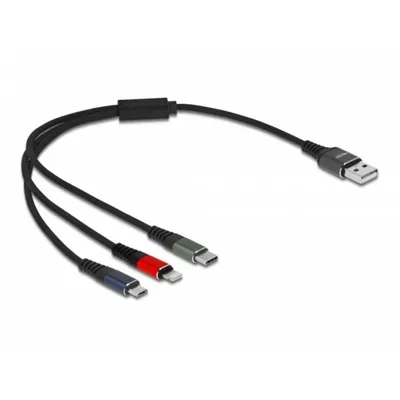 Delock USB 3-in-1-Ladekabel Typ-A zu Lightning/Micro USB/USB Type-C 30 cm
