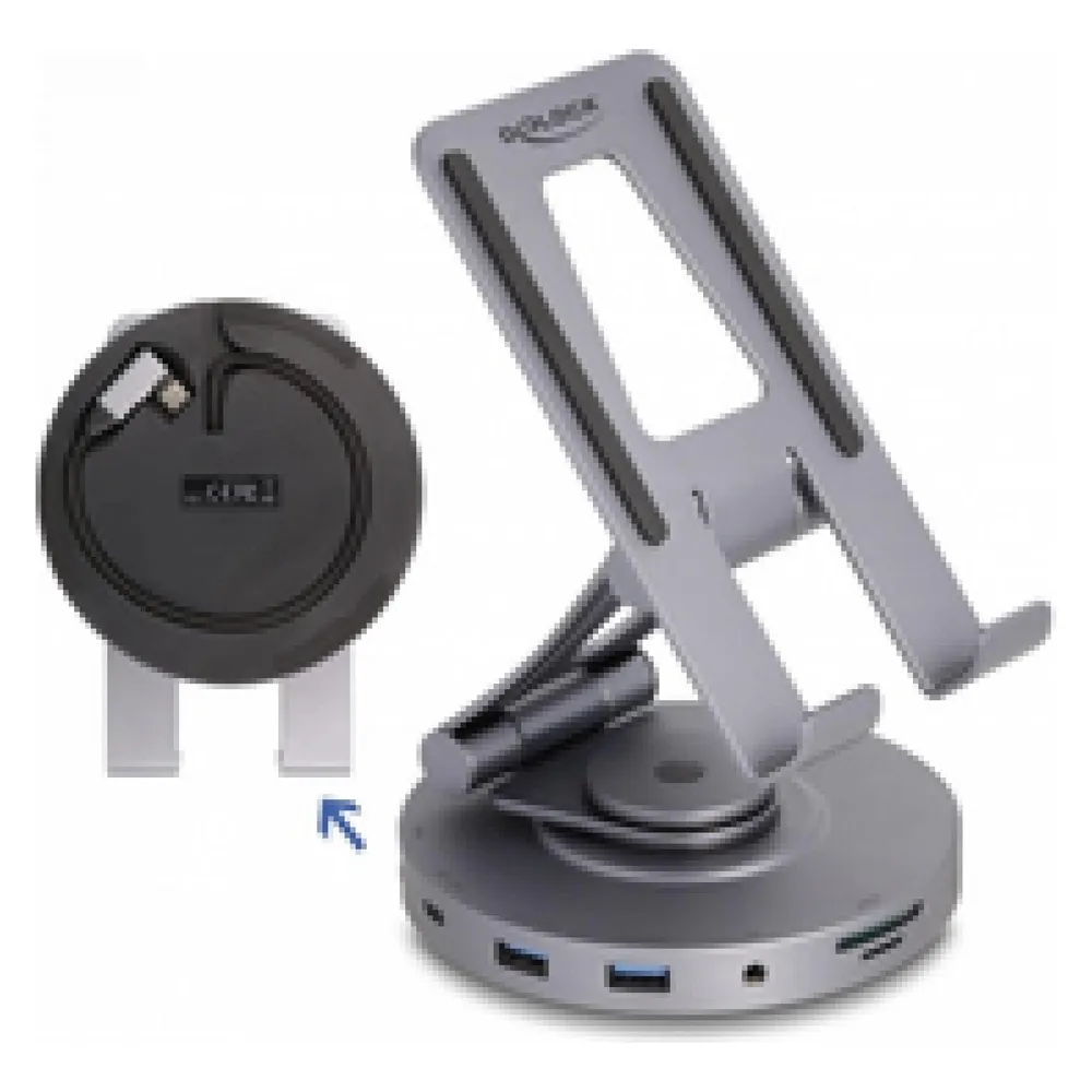 Notebook-Dock DeLock 88017 4K HDMI USB-C USB-A SD Kartenleser 360° drehbar