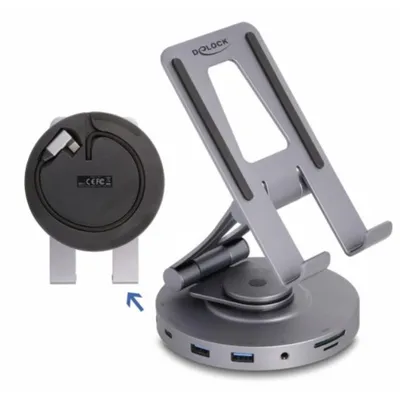 Notebook-Dock DeLock 88017 4K HDMI USB-C USB-A SD Kartenleser 360° drehbar