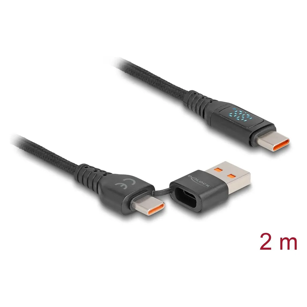 Delock 88137 - Sync- & Ladekabel USB-C -> A/C Ladedisplay 140 W 1.2 m