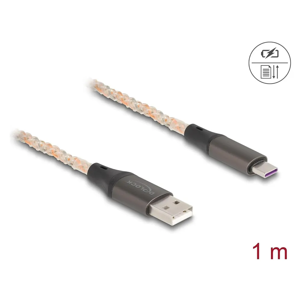 Delock USB 2.0 Kabel Typ-A zu USB Type-C mit RGB Beleuchtung