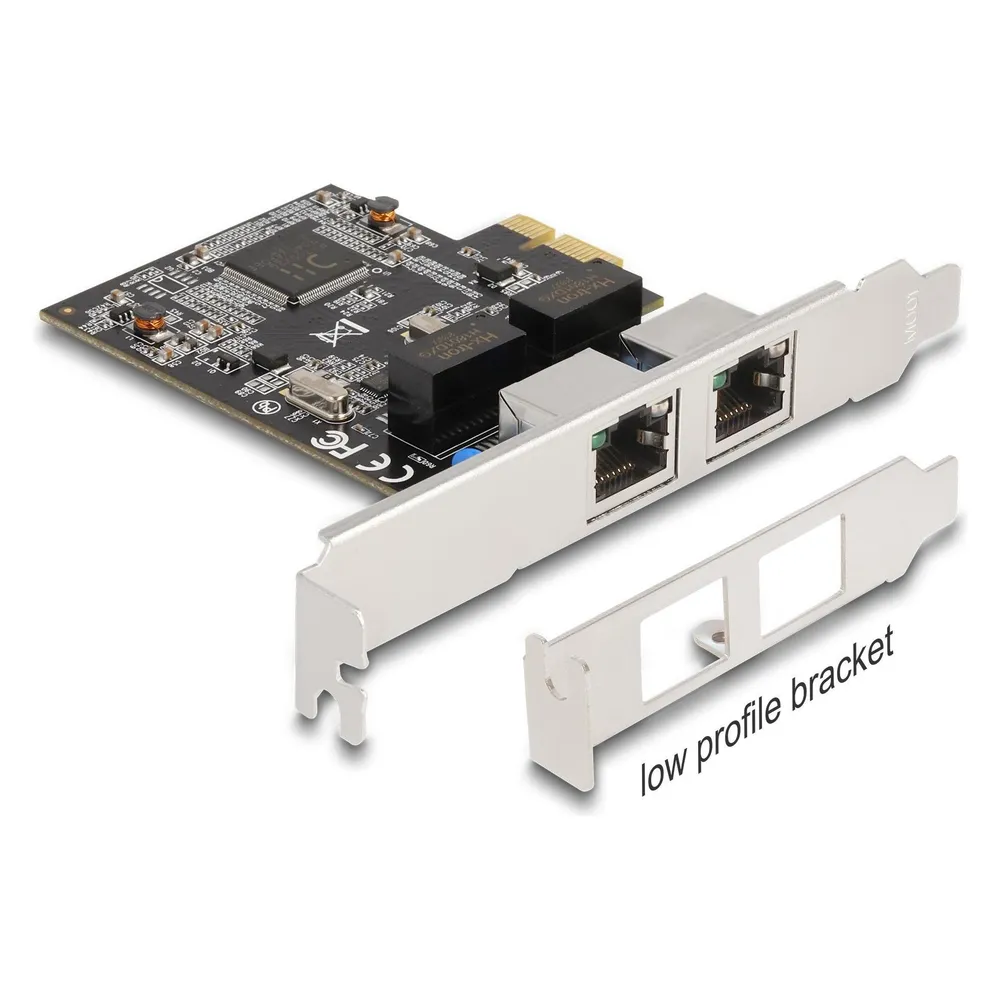 Tarjeta de Red Delock PCI Express x1 2x RJ45 Gigabit LAN 1000 Mbps Silber