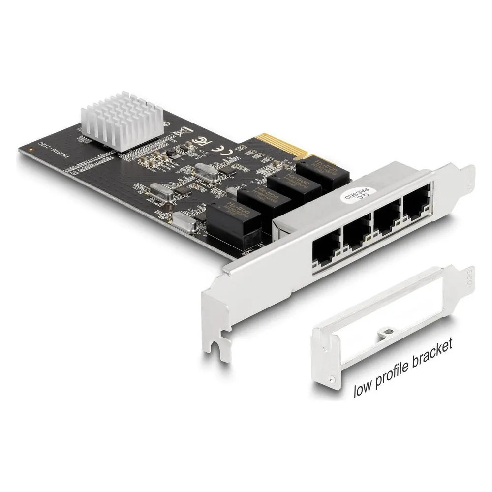 Tarjeta de Red Delock PCI Express x4 4x RJ45 Gigabit LAN 1000 Mbps