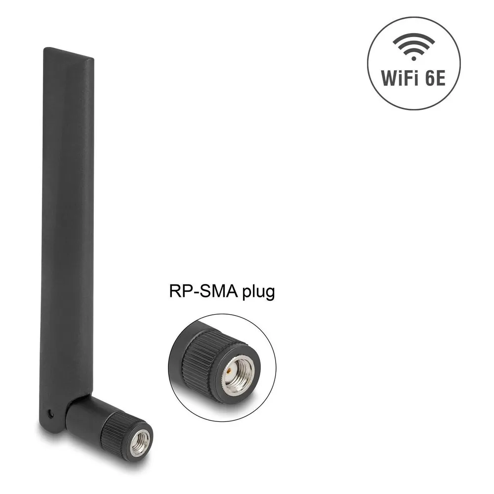 Delock WiFi 6E Antenne RP-SMA Stecker 3 dBi omnidirektional mit Kippgelenk schwarz