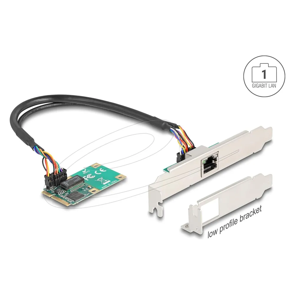 Tarjeta de Red DeLock 95268 Mini PCI Express Gigabit Ethernet Low Profile Wake on LAN