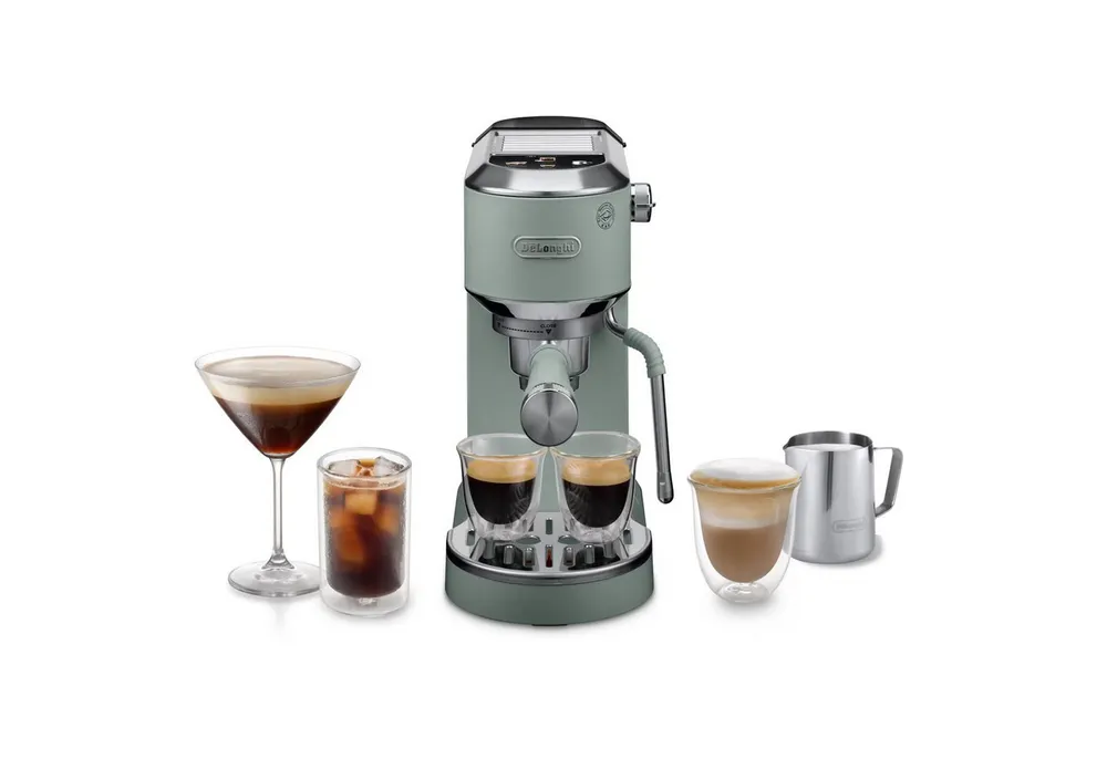 De'Longhi Espressomaschine Dedica Duo EC890.GR - Espresso & Cold Brew, 15 Bar, Touch-Buttons, Cold Brew in unter 5 Minuten, 15 cm breit, 1,1L, inkl. Milchschaumdüse