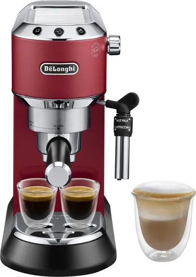 De'Longhi Espressomaschine Dedica Style EC685.R - Espresso & Doppio, mit Milchschaumdüse, Nur 15 cm breit, für E.S.E Pads geeignet, 1L, inkl. Milchschaumdüse