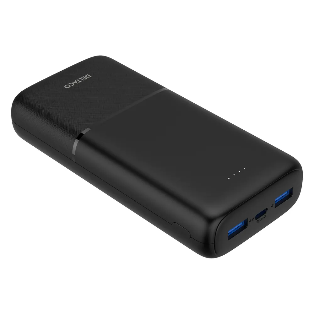 Deltaco Powerbank with fast charging, 3 ports, 2x USB-A 18W, 1x USB-C PD 20W, 20,000 mAh black