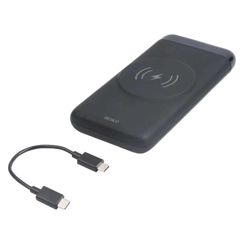 Deltaco Powerbank 10,000 mAh, Magnetic, Wireless, 1x USB-A, 1x USB-C - Black