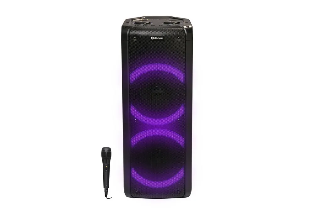 Denver BPS-352 Party-Lautsprecher 1.0 (Dual Woofer) (Bluetooth, 300 W, Karaoke mit 2 Mikrofoneingängen, TWS-Funktion, Lichteffekte (7 Modi)