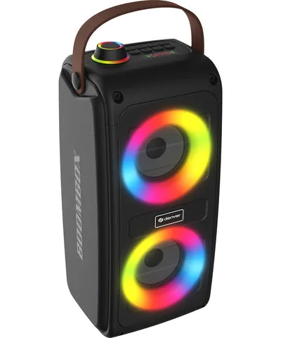 Denver BTV-230 Bluetooth-Speaker Stereo (2 Lautsprecher) (Bluetooth 5.0, 100 W, 10m Bluetooth- Reichweite, LED Lichteffekte, Karaoke-Option)