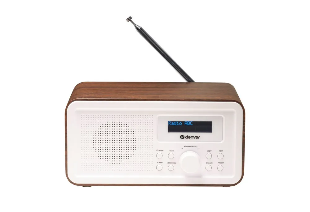 Denver DAB-30DW Digitalradio (DAB) (DAB+, FM PLL, Uhr & Alarm, Snooze, 20-stufige Lautstärkeregelung, 1 W, Holz-Design, DAB+/FM PLL)