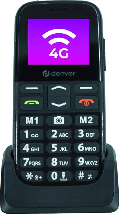 Denver Seniorenhandy 4G - Große Tasten - SOS-Taste - Smartphone-freies Aufwachsen - Ladestation - GSM - Full NL und FR - BAS18600L