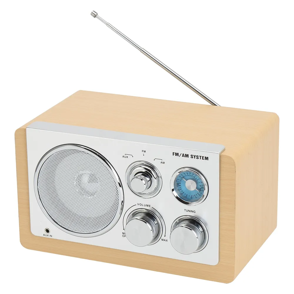 Radio Denver Electronics TR-63LW AM FM analog Bamboo Silber externes Netzteil