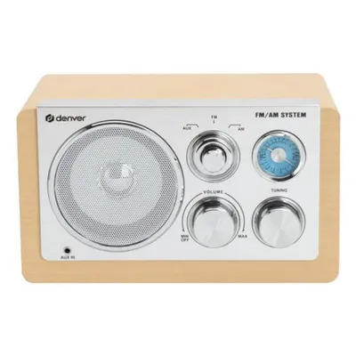 Radio Denver Electronics TR-63LW AM FM analog Bamboo Silber externes Netzteil