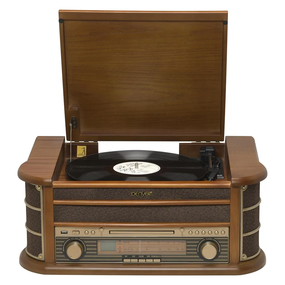 Denver MCR-50MK3 Mikrosystem mit Plattenspieler/Kassette/USB/MP3 5W Holz