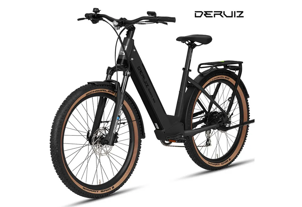 DERUIZ E-Bike 28 Zoll, Quartz SUV, 160 km, Drehmomentsensor, Bluetooth & APP, 8 Gang SHIMANO, Kettenschaltung, Heckmotor, 644 Wh, (LCD-Farb-Display, 120 Lux Frontlicht, Lockout-Federgabel, 5 Stufen), Elektrofahrrad, bis zu ca. 140kg, RH: 46 cm, hydr. Scheibenbremsen