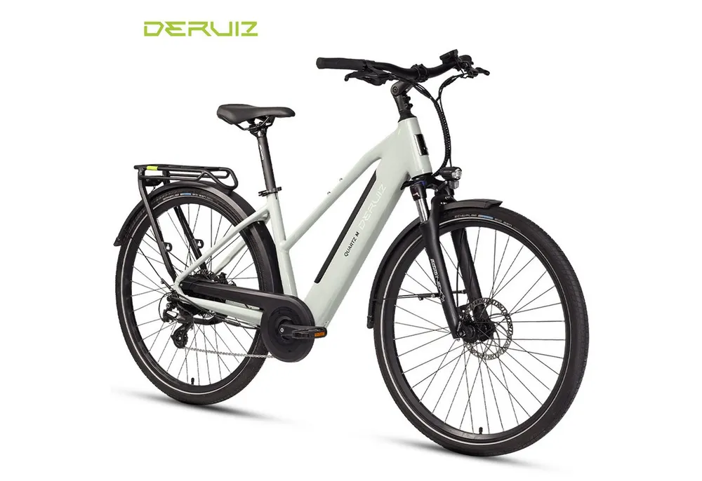 DERUIZ E-Bike Cityrad 28 Zoll, 121 km, 55Nm, Drehmomentsensor, mit Bluetooth, bis zu 140kg, 8 Gang SHIMANO Altus Schaltwerk, Kettenschaltung, Heckmotor, 483 Wh, (Federgabel mit Lockout, TEKTRO Hydr. Scheibenbremsen, 25kg Gepäckträger), 5 Stufen, Trapezrahmen, RH: 44 cm, Elektrofahrrad für Damen Herren