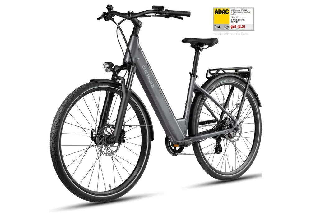 DERUIZ E-Bike Cityrad 28 Zoll, 161km, Drehmomentsensor, Elektrofahrrad für Damen und Herren, 8 Gang SHIMANO Altus RD-M310 Schaltwerk, Kettenschaltung, Heckmotor, 644 Wh, (Federgabel mit Lockout, Farb-LCD-Display, Aluminium-Schutzbleche), 5 Stufen, Anfahrhilfe, Bluetooth, bis 130 kg, hydr. Bremsen
