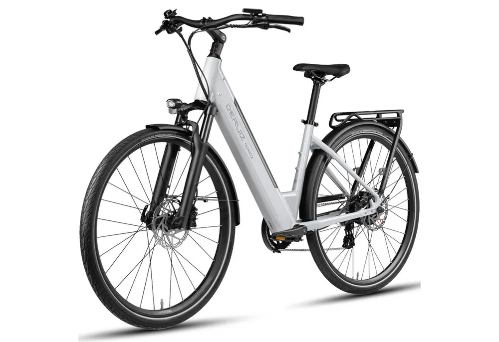 DERUIZ E-Bike Cityrad 28 Zoll für Damen und Herren, Bluetooth+App, Elektrofahrrad 161km, 8 Gang Shimano Altus RD-M310 Schaltwerk, Kettenschaltung, Heckmotor, 644 Wh, (Federgabel mit Lockout, Farb-LCD-Display, Drehmomentsensor), Quartz 2026, nur ca. 24kg, Einheitsgröße: 44cm, Hydr. Scheibenbremsen