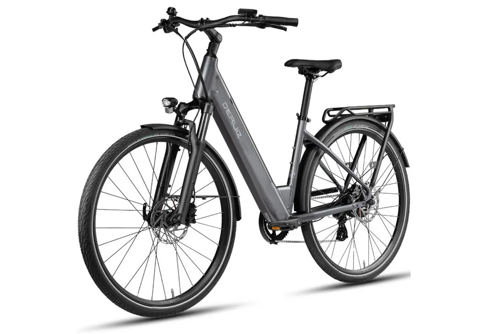 DERUIZ E-Bike Cityrad 28 Zoll für Damen und Herren, Bluetooth+App, Elektrofahrrad 161km, 8 Gang Shimano Altus RD-M310 Schaltwerk, Kettenschaltung, Heckmotor, 644 Wh, (Federgabel mit Lockout, Farb-LCD-Display, Drehmomentsensor), Quartz 2026, nur ca. 24kg, Einheitsgröße: 44cm, Hydr. Scheibenbremsen