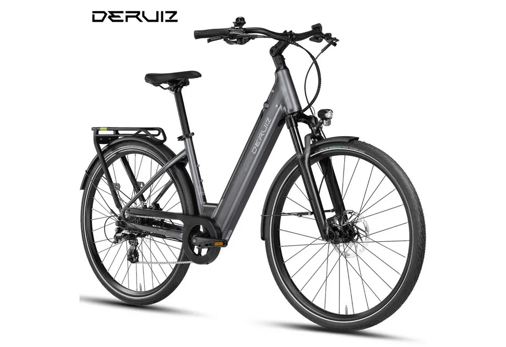 DERUIZ E-Bike Cityrad 28 Zoll, Quartz M/2.0/SUV, 120-160km, Drehmomentsensor, Bluetooth+APP, 8 Gang SHIMANO Altus RD-M310 Schaltwerk, Kettenschaltung, Heckmotor, 644 Wh, (5 Stufen, Aluminium-Schutzbleche), Quartz 2.0, nur 20kg, Lockout-Federgabel, Elektrofahrrad, E-Citybike