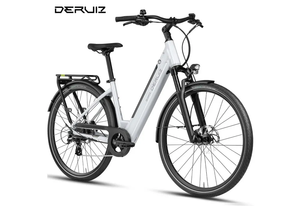 DERUIZ E-Bike Cityrad 28 Zoll, Quartz M/2.0/SUV, 120-160km, Drehmomentsensor, Bluetooth+APP, 8 Gang SHIMANO Altus RD-M310 Schaltwerk, Kettenschaltung, Heckmotor, 644 Wh, (5 Stufen, Aluminium-Schutzbleche), Quartz 2.0, nur 20kg, Lockout-Federgabel, Elektrofahrrad, E-Citybike